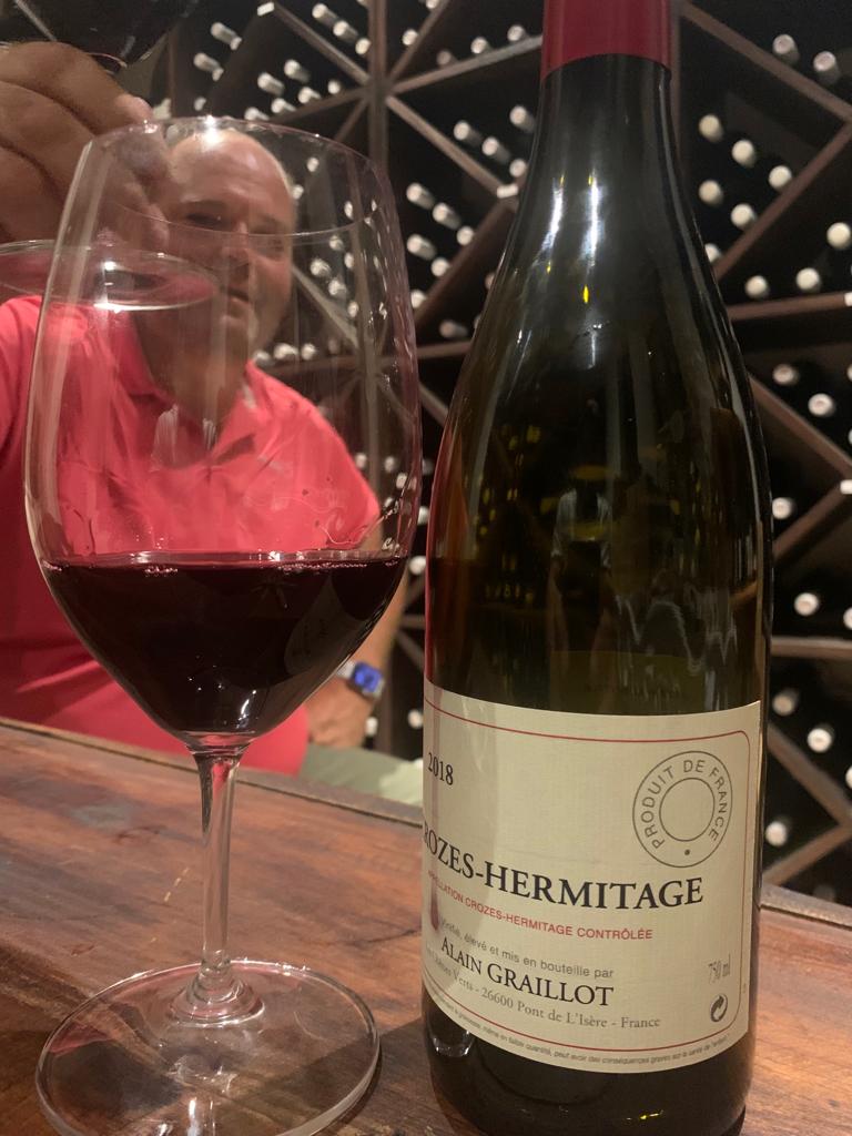 Rikus enjoying a glass of Alain Graillot