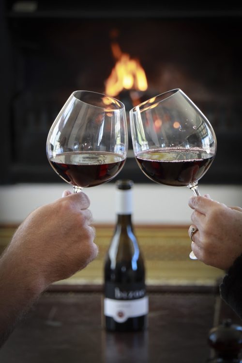 Bizoe Wine at log fire